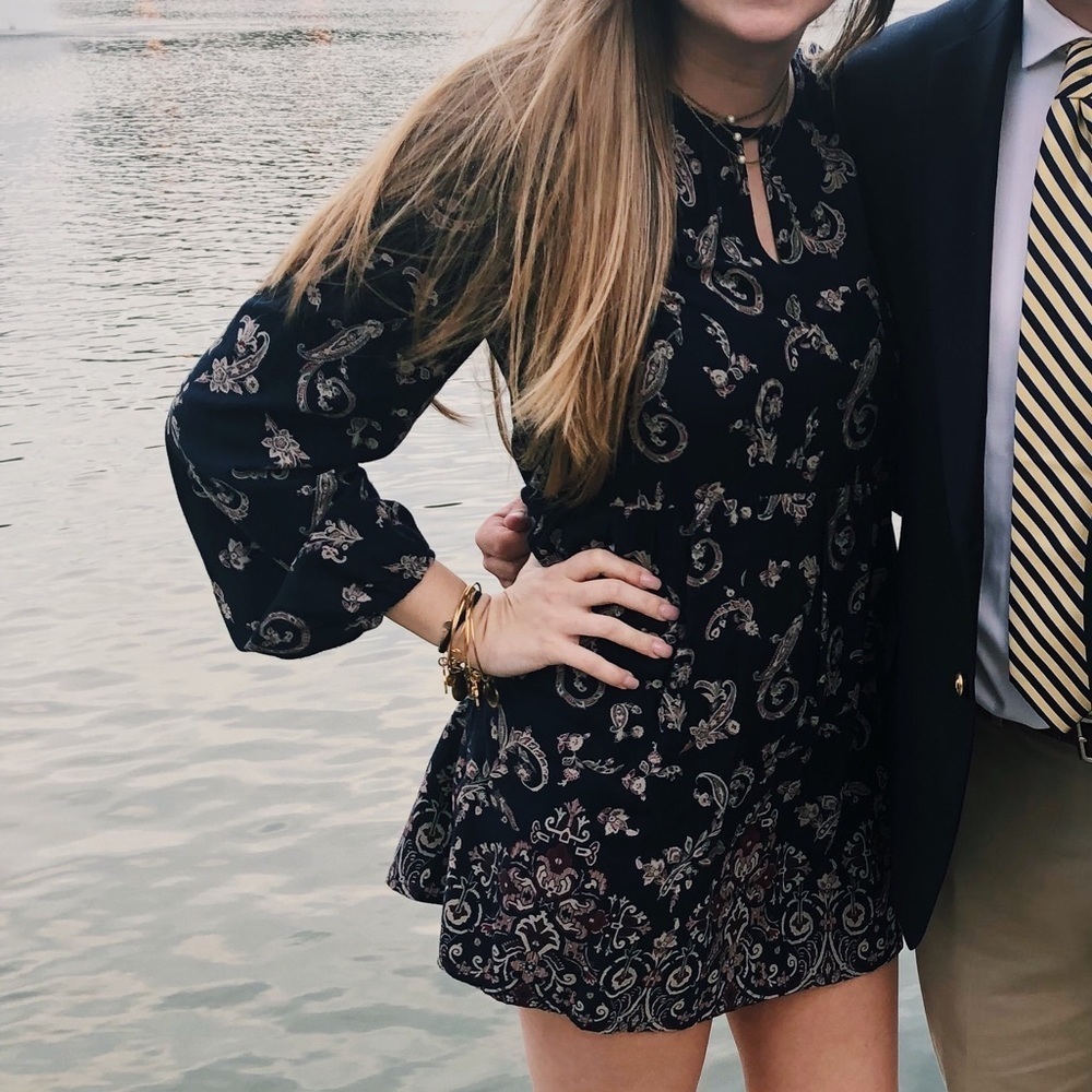 Abercrombie and Fitch Paisley Keyhole Neck Long Sleeve Mini Dress